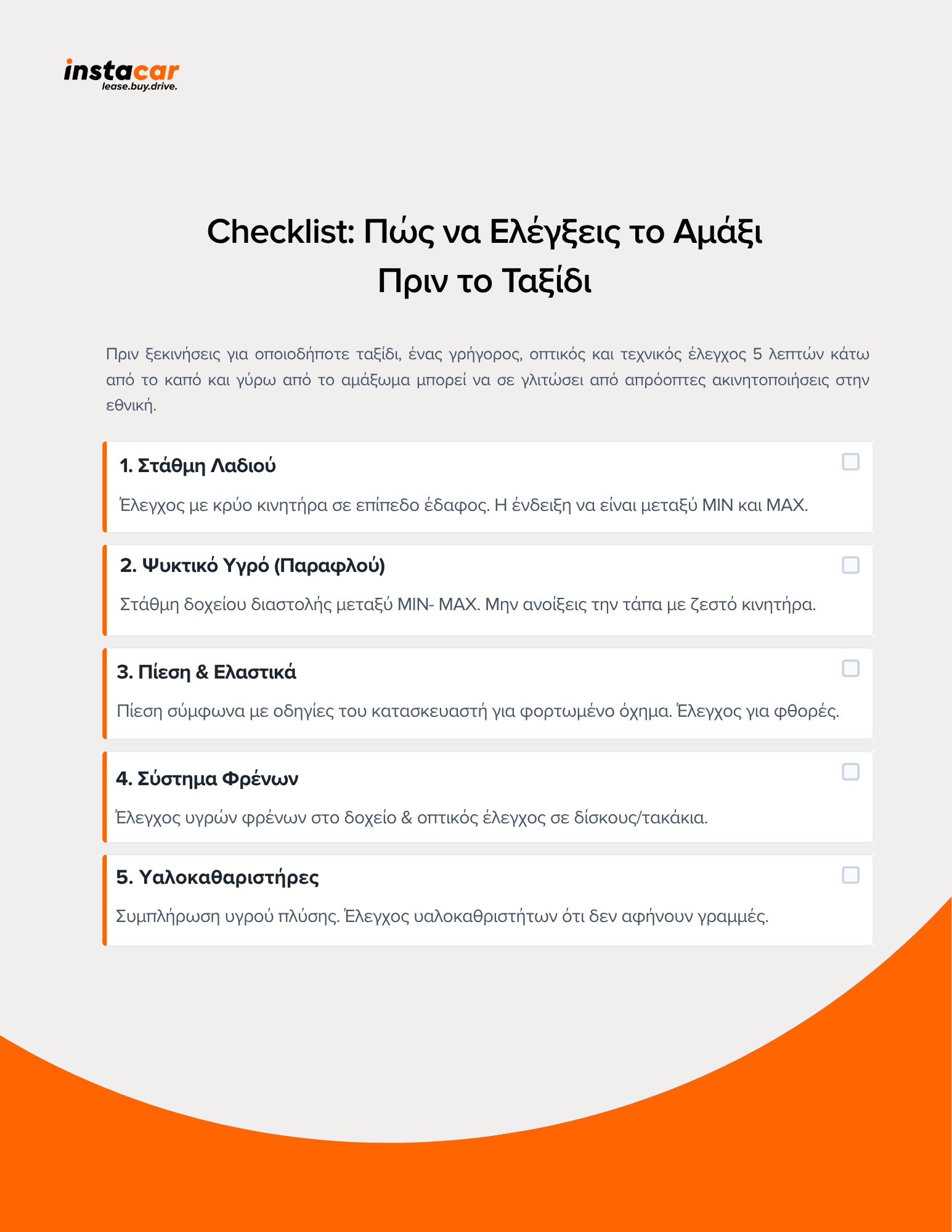 checklist για έλεγχο μεταχειρισμενου πριν το ταξίδι